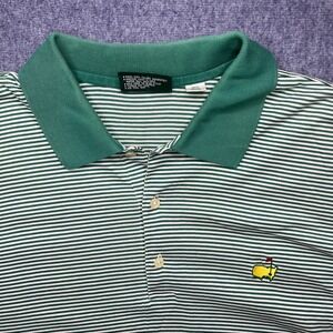 Masters Collection Mens Golf Polo Shirt Green White Stripe XL Masters Logo